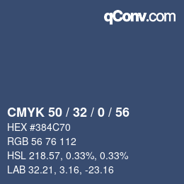 Color code: CMYK 50 / 32 / 0 / 56 | qconv.com