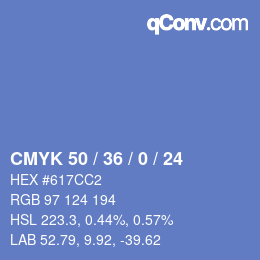 Farbcode: CMYK 50 / 36 / 0 / 24 | qconv.com