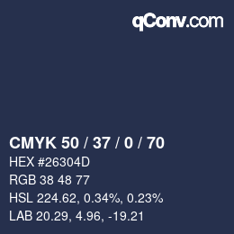 Farbcode: CMYK 50 / 37 / 0 / 70 | qconv.com