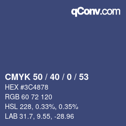 Color code: CMYK 50 / 40 / 0 / 53 | qconv.com