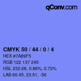 颜色代码: CMYK 50 / 44 / 0 / 4 | qconv.com