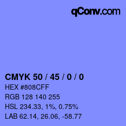 Farbcode: CMYK 50 / 45 / 0 / 0 | qconv.com