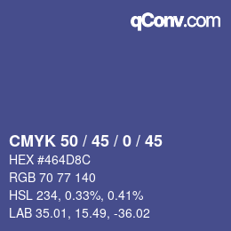 カラーコード: CMYK 50 / 45 / 0 / 45 | qconv.com