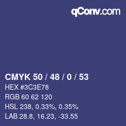 Color code: CMYK 50 / 48 / 0 / 53 | qconv.com