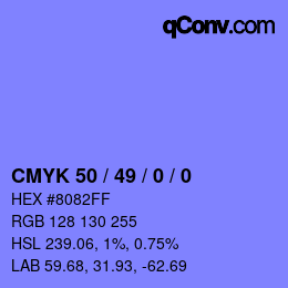 カラーコード: CMYK 50 / 49 / 0 / 0 | qconv.com