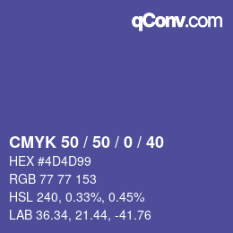 Color code: CMYK 50 / 50 / 0 / 40 | qconv.com