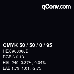 カラーコード: CMYK 50 / 50 / 0 / 95 | qconv.com