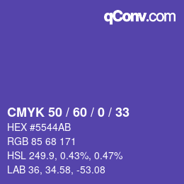 カラーコード: CMYK 50 / 60 / 0 / 33 | qconv.com