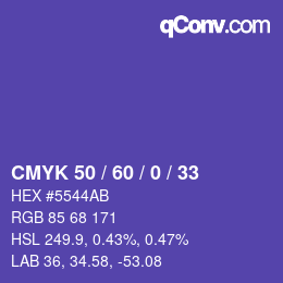 カラーコード: CMYK 50 / 60 / 0 / 33 | qconv.com