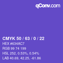 Color code: CMYK 50 / 63 / 0 / 22 | qconv.com