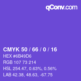 カラーコード: CMYK 50 / 66 / 0 / 16 | qconv.com