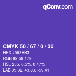 カラーコード: CMYK 50 / 67 / 0 / 30 | qconv.com