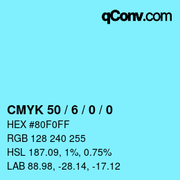 颜色代码: CMYK 50 / 6 / 0 / 0 | qconv.com