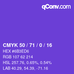 Color code: CMYK 50 / 71 / 0 / 16 | qconv.com