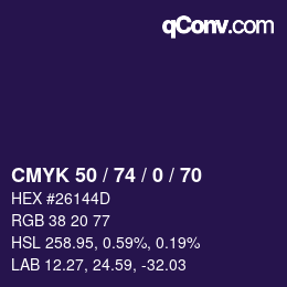 Color code: CMYK 50 / 74 / 0 / 70 | qconv.com