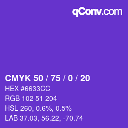 颜色代码: CMYK 50 / 75 / 0 / 20 | qconv.com