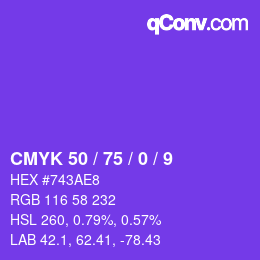 Farbcode: CMYK 50 / 75 / 0 / 9 | qconv.com