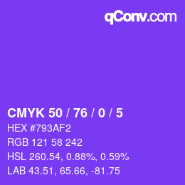 颜色代码: CMYK 50 / 76 / 0 / 5 | qconv.com