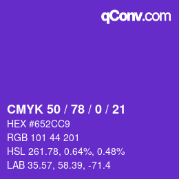 カラーコード: CMYK 50 / 78 / 0 / 21 | qconv.com
