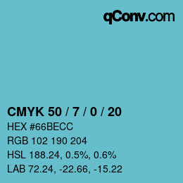 颜色代码: CMYK 50 / 7 / 0 / 20 | qconv.com