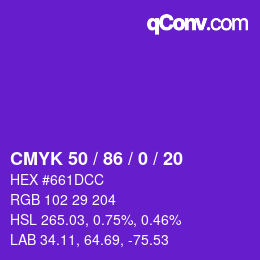 Farbcode: CMYK 50 / 86 / 0 / 20 | qconv.com