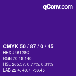 Color code: CMYK 50 / 87 / 0 / 45 | qconv.com