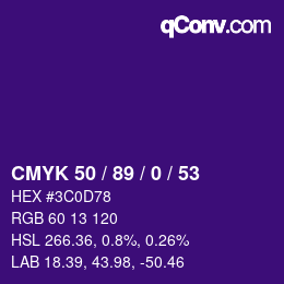 カラーコード: CMYK 50 / 89 / 0 / 53 | qconv.com