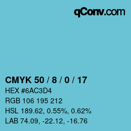 カラーコード: CMYK 50 / 8 / 0 / 17 | qconv.com