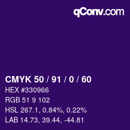 Color code: CMYK 50 / 91 / 0 / 60 | qconv.com