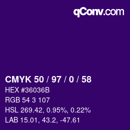 Color code: CMYK 50 / 97 / 0 / 58 | qconv.com