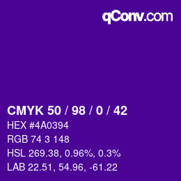 Color code: CMYK 50 / 98 / 0 / 42 | qconv.com