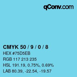 Color code: CMYK 50 / 9 / 0 / 8 | qconv.com