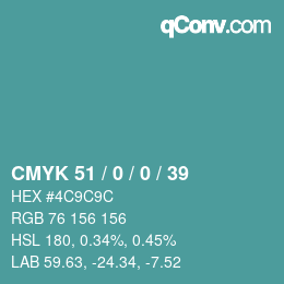 カラーコード: CMYK 51 / 0 / 0 / 39 | qconv.com