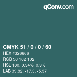颜色代码: CMYK 51 / 0 / 0 / 60 | qconv.com