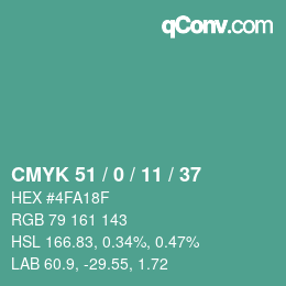 颜色代码: CMYK 51 / 0 / 11 / 37 | qconv.com
