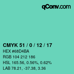Color code: CMYK 51 / 0 / 12 / 17 | qconv.com