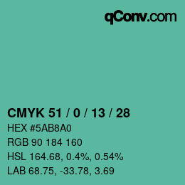 Color code: CMYK 51 / 0 / 13 / 28 | qconv.com