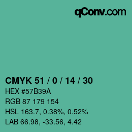 カラーコード: CMYK 51 / 0 / 14 / 30 | qconv.com