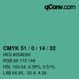 Color code: CMYK 51 / 0 / 14 / 32 | qconv.com