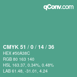 カラーコード: CMYK 51 / 0 / 14 / 36 | qconv.com