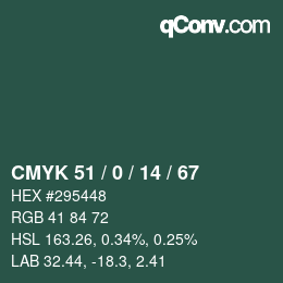 Color code: CMYK 51 / 0 / 14 / 67 | qconv.com