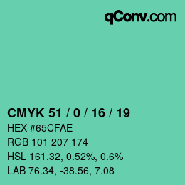 Color code: CMYK 51 / 0 / 16 / 19 | qconv.com
