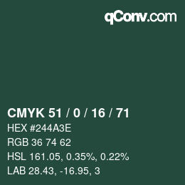 カラーコード: CMYK 51 / 0 / 16 / 71 | qconv.com