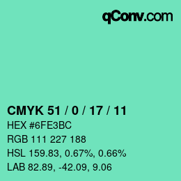 Color code: CMYK 51 / 0 / 17 / 11 | qconv.com