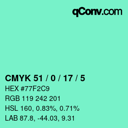 Farbcode: CMYK 51 / 0 / 17 / 5 | qconv.com