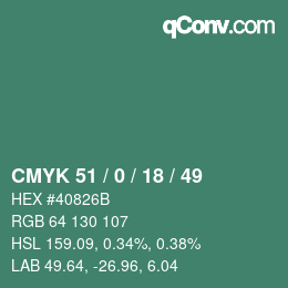 Farbcode: CMYK 51 / 0 / 18 / 49 | qconv.com