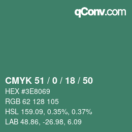 颜色代码: CMYK 51 / 0 / 18 / 50 | qconv.com