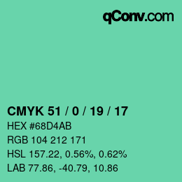 カラーコード: CMYK 51 / 0 / 19 / 17 | qconv.com
