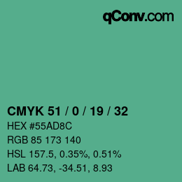 Color code: CMYK 51 / 0 / 19 / 32 | qconv.com