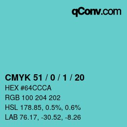 Color code: CMYK 51 / 0 / 1 / 20 | qconv.com